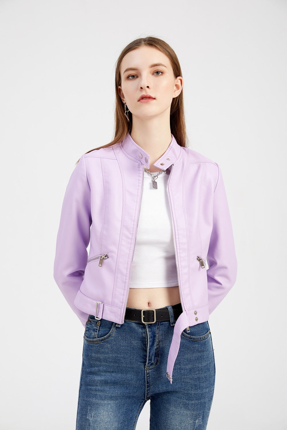 Women's Short Faux Leather Jacket-Black-S-Free Shipping Leatheretro