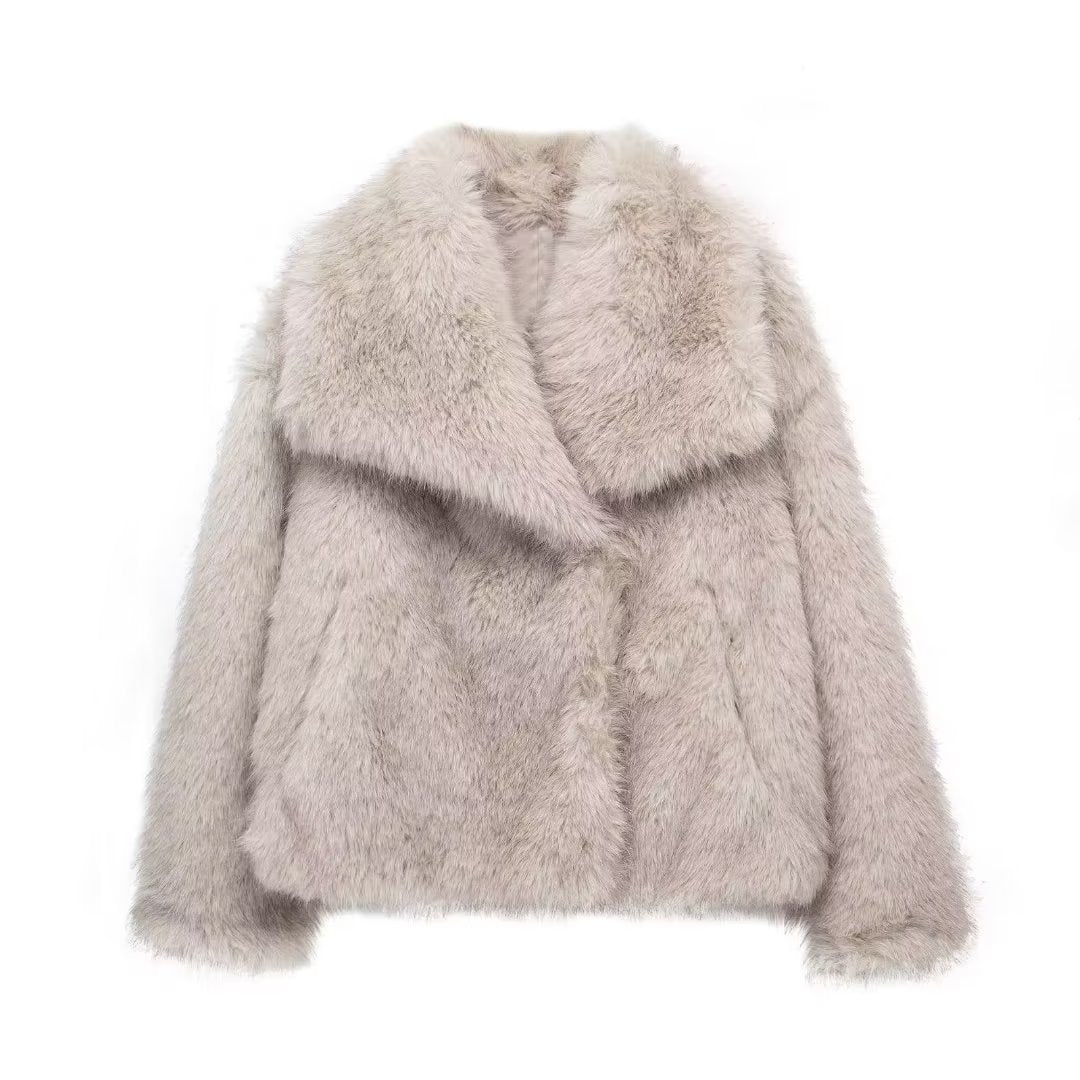 Fashion Artificial Fox Fur Winter Women Jacket Coats-Coats & Jackets-Ivoy Gray-XS-Free Shipping Leatheretro