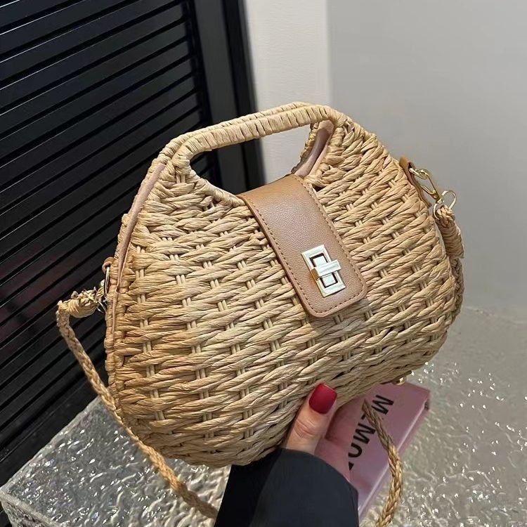 Stylish Women's Crossbody Shell Straw Bag-Khaki-Free Shipping Leatheretro