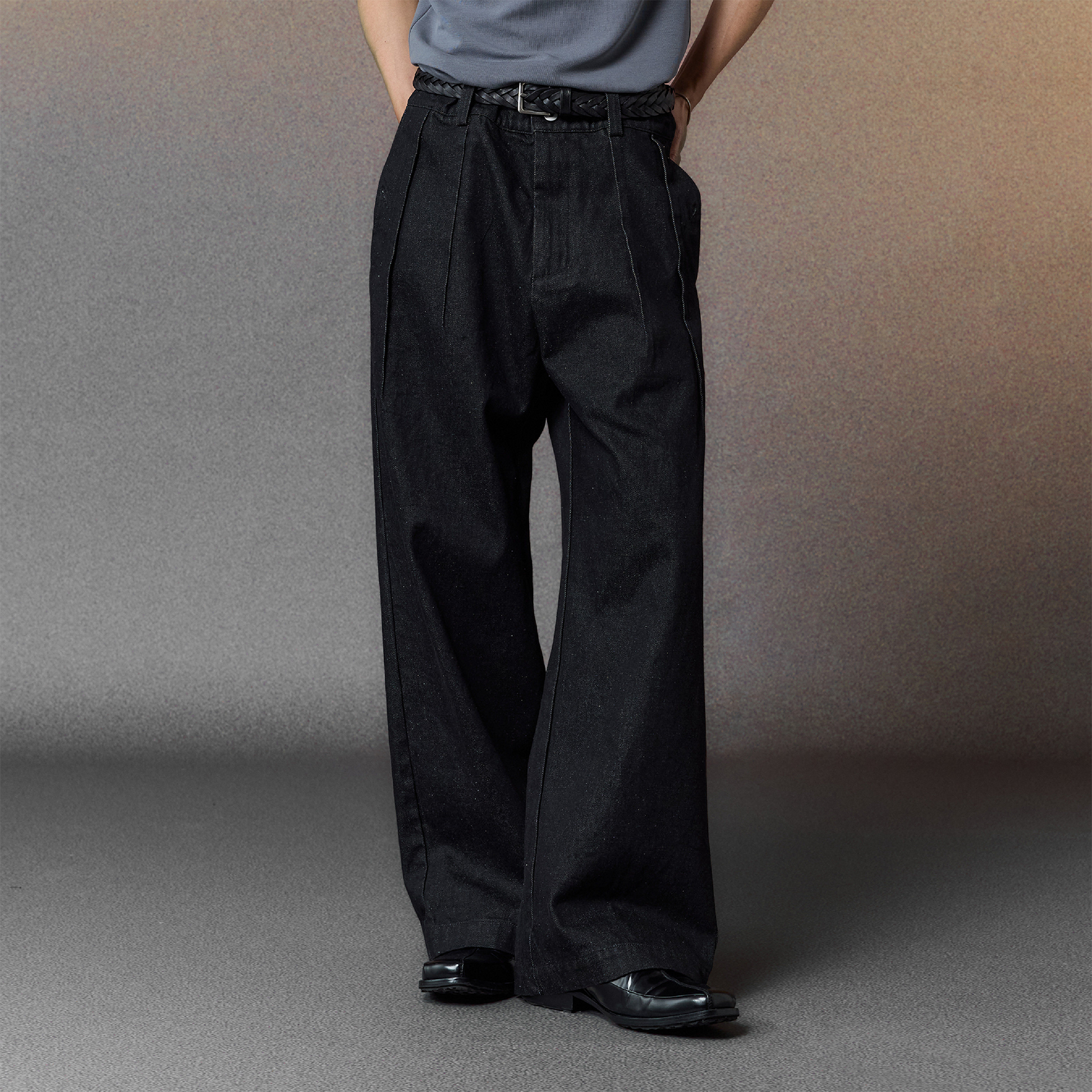 ALVNG AR ANTS Pleated Straight-Leg Denim Trousers-Jeans-S-Free Shipping Leatheretro