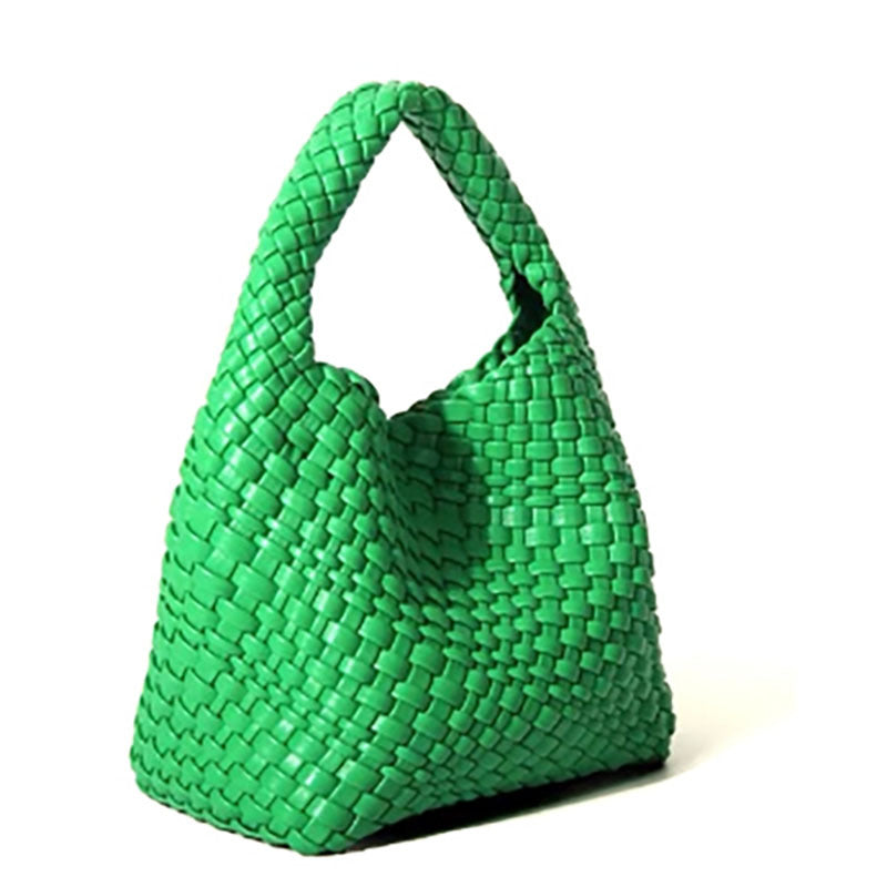 Handwoven Faux Leather Shoulder Tote Bag for Women-Black-Free Shipping Leatheretro