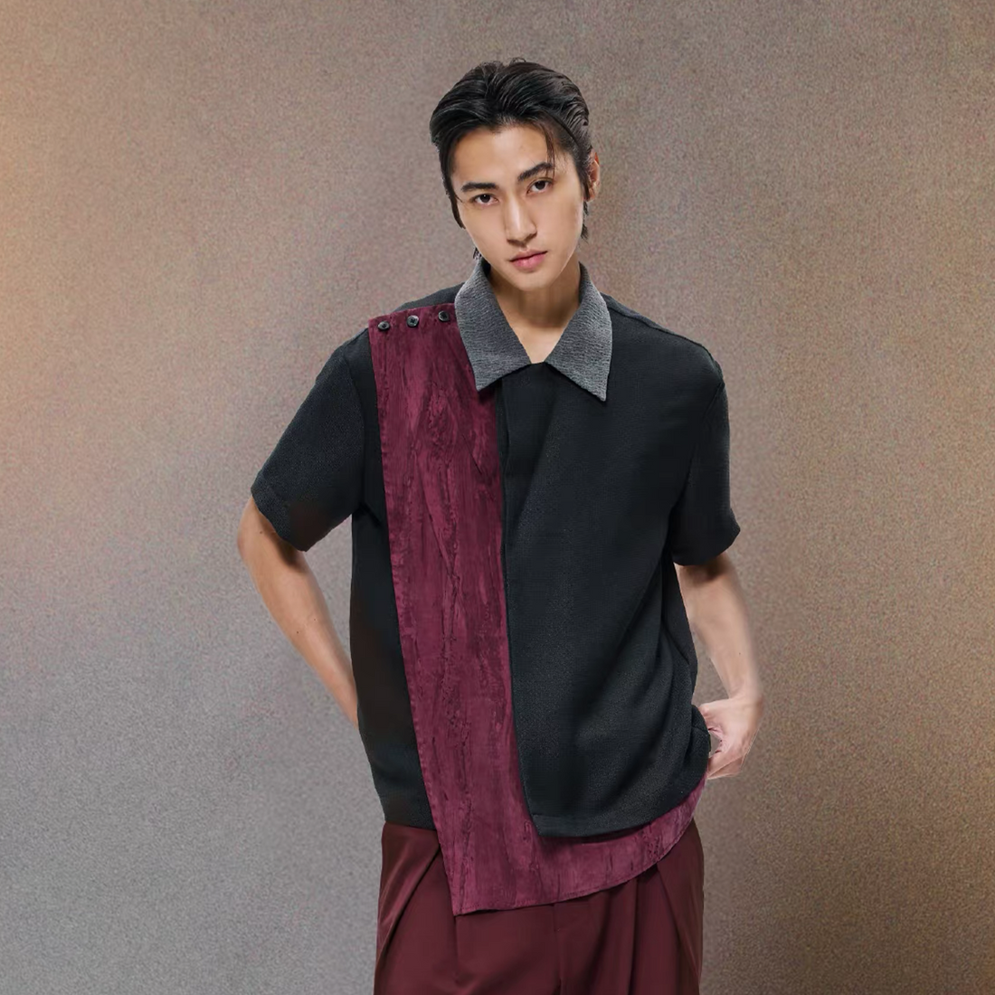 ALVNG AR ANTS Asymmetrical Contrast Spliced Linen Half Shirt-Half shirt-S-Blue-Free Shipping Leatheretro