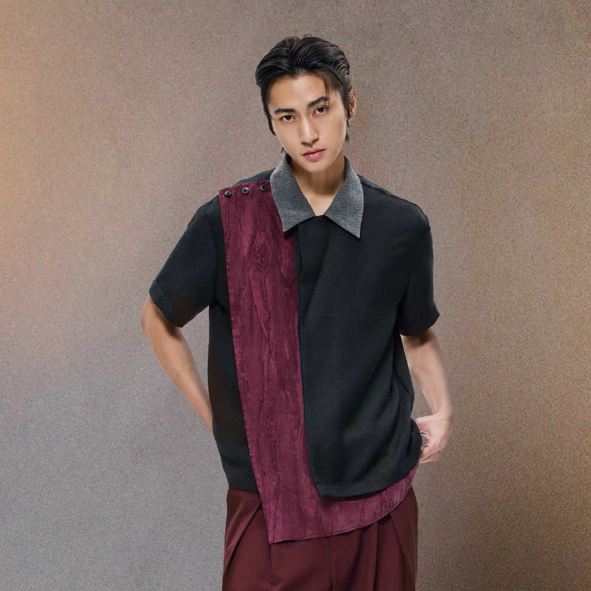 ALVNG AR ANTS Asymmetrical Contrast Spliced Linen Half Shirt-Half shirt-S-Black-Free Shipping Leatheretro