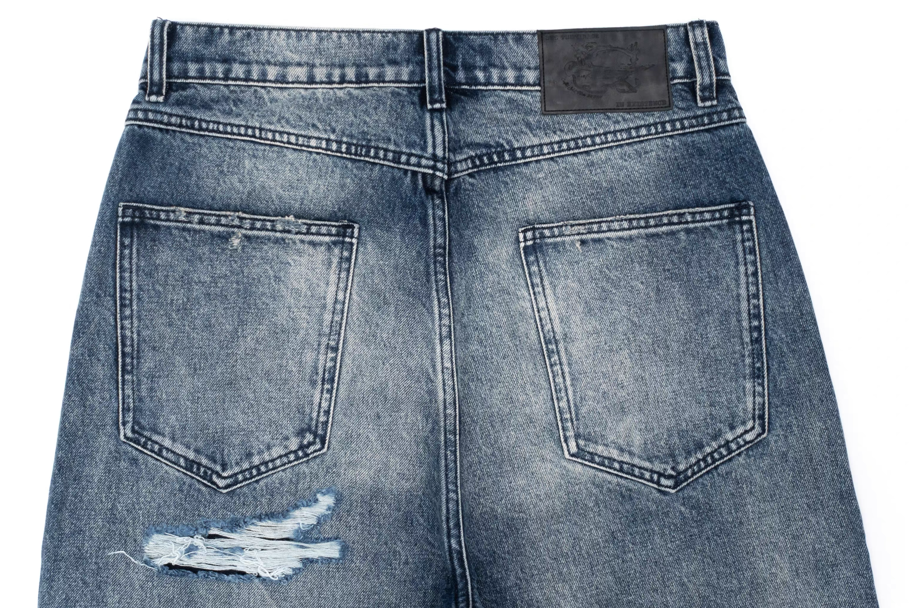 IN EXISTENCE x STM Washed Patched Distressed Straight Jeans-Jeans-S-Free Shipping Leatheretro