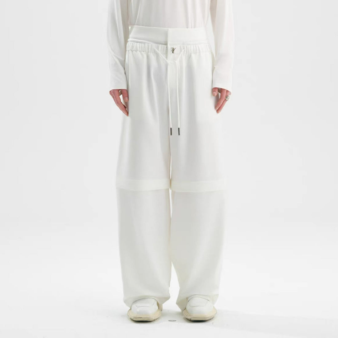 TIWILLTANG Detachable Drawstring Straight-Leg Pants-Pants-S-White-Free Shipping Leatheretro