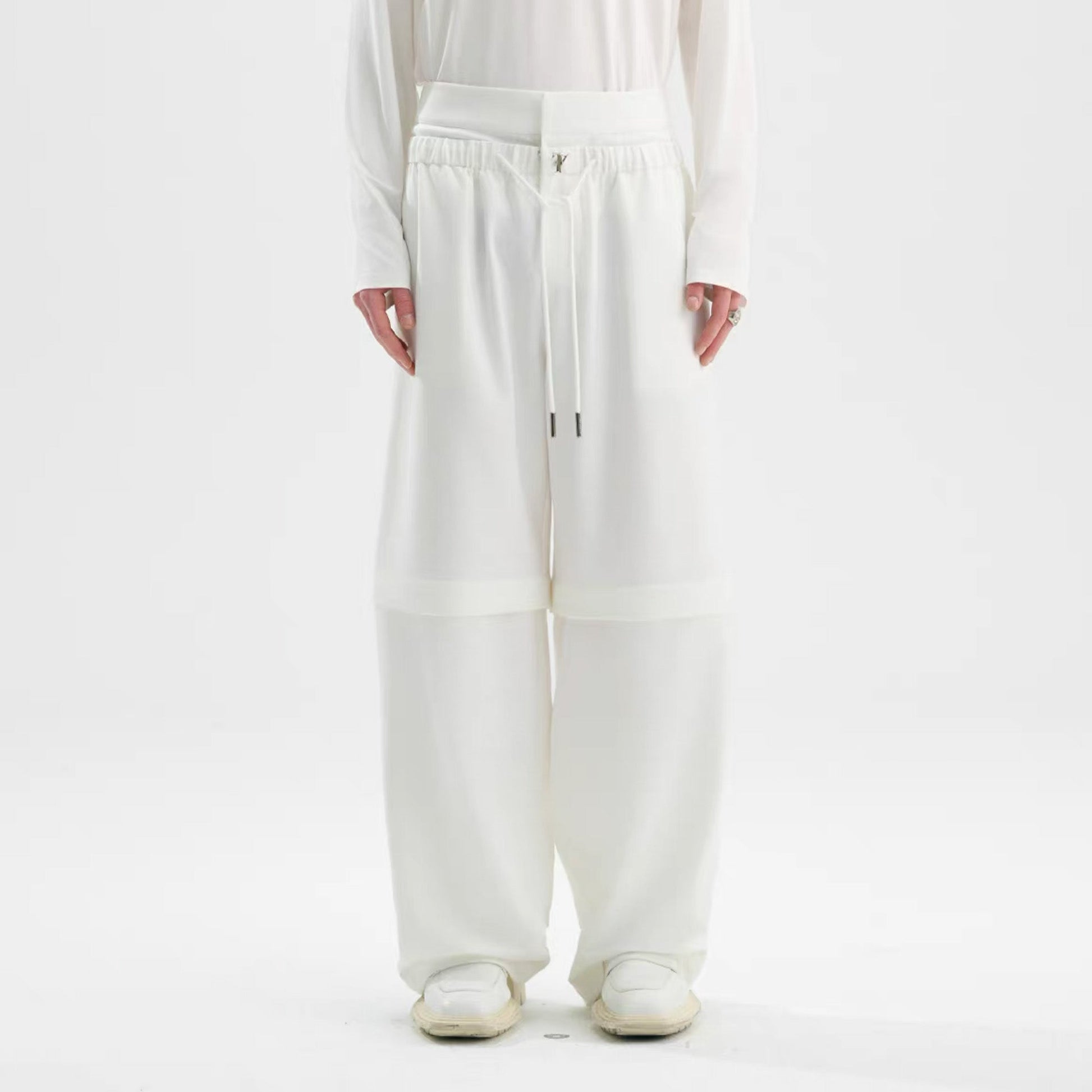 TIWILLTANG Detachable Drawstring Straight-Leg Pants-Pants-S-White-Free Shipping Leatheretro