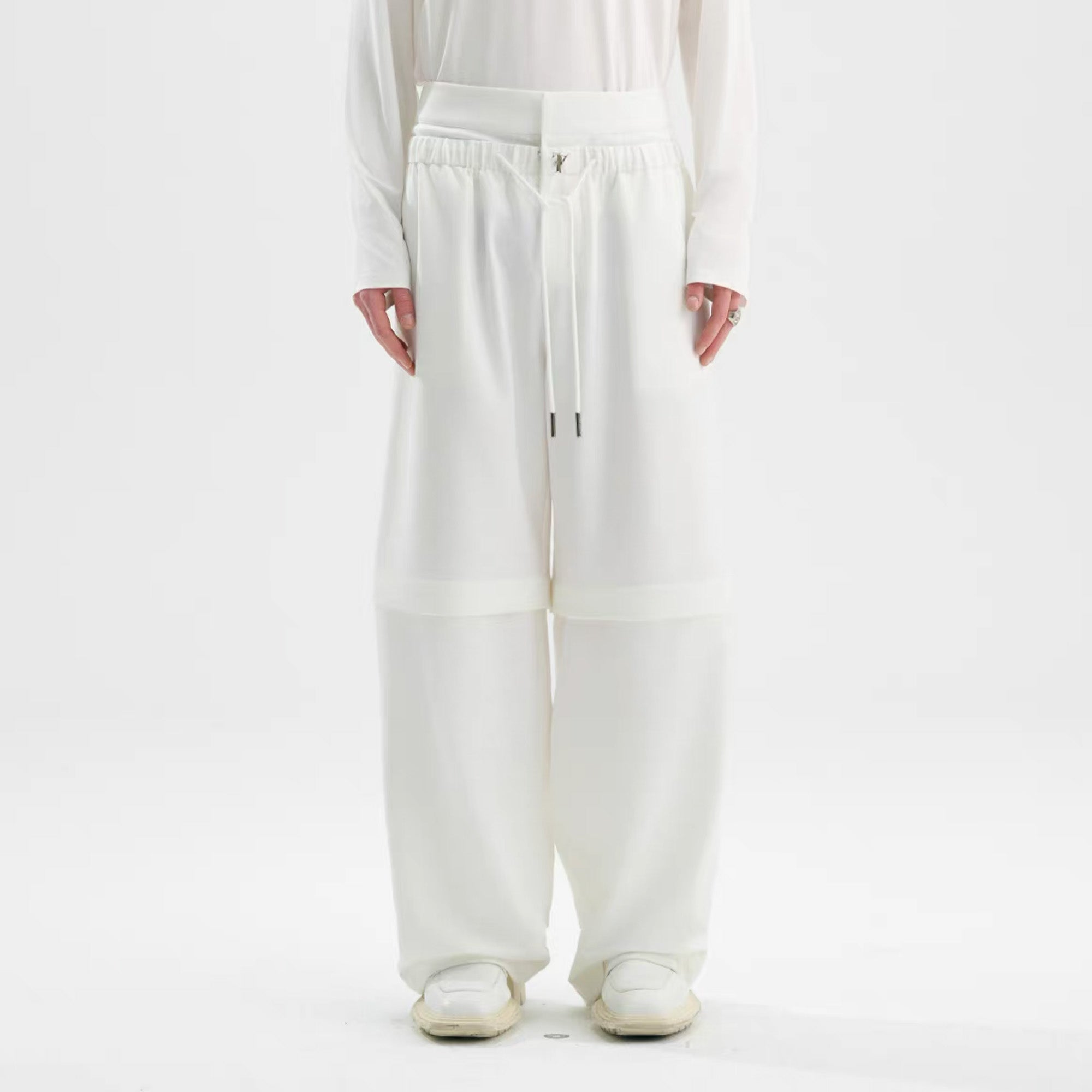 TIWILLTANG Detachable Drawstring Straight-Leg Pants-Pants-S-White-Free Shipping Leatheretro