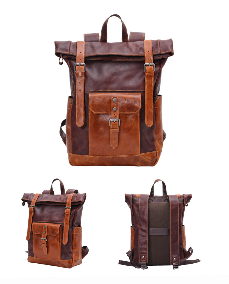 Vintage Men's Backpack – Full-Grain Vegetable-Tanned Leather Rucksack-Backpack-Coffee-Free Shipping Leatheretro