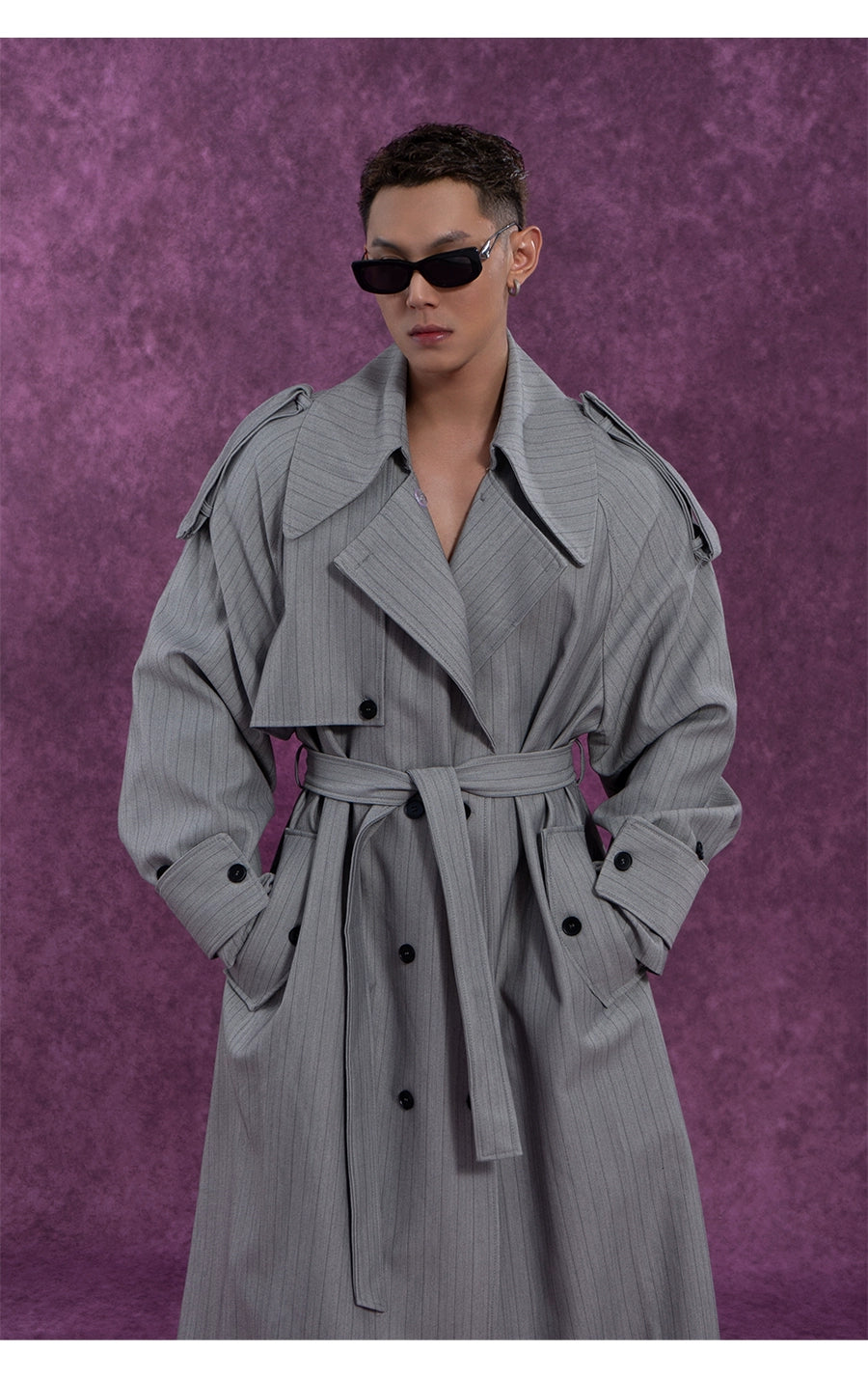 CLP Unisex Long Striped Duster Coat - Oversized Belted Trench-Coffee-S-Free Shipping Leatheretro