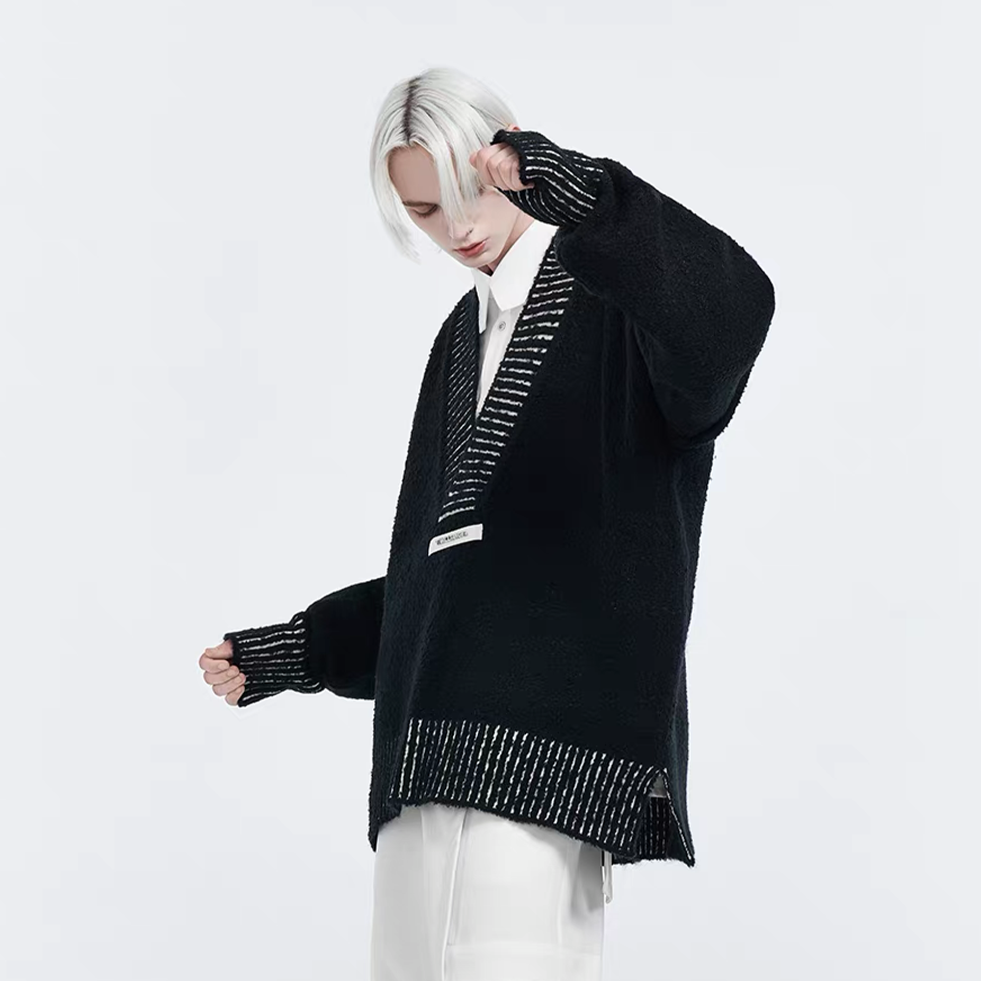 TIWILLTANG Retro Oversized V-Neck Sweater