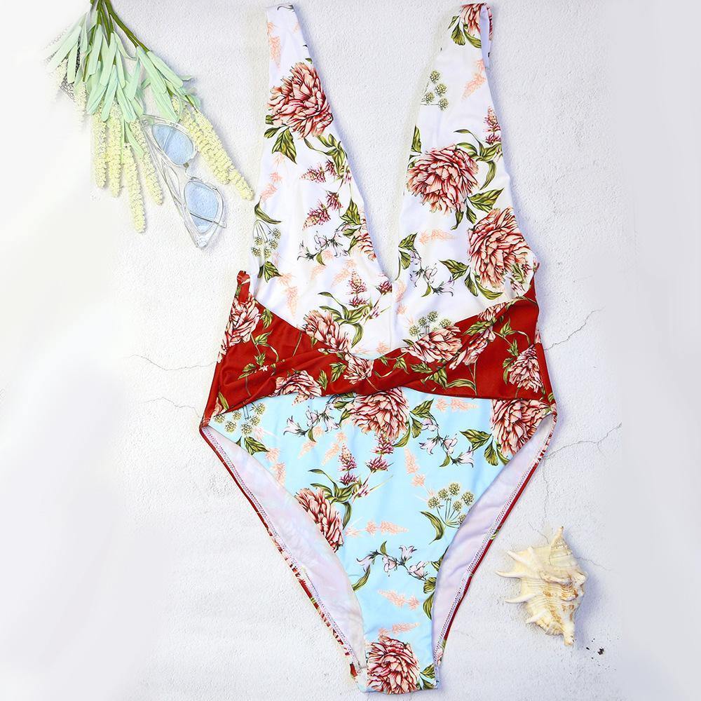 Sexy Flower Print One Piece Swimwear-Women Swimwear-The same as Picture-S-Free Shipping Leatheretro