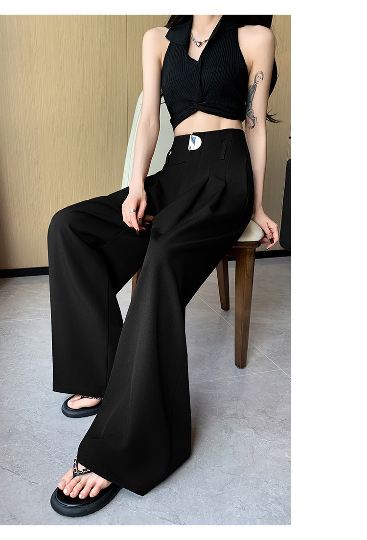 Casual High Waist Loose Long Straight Pants-Pants-Black-S-Free Shipping Leatheretro