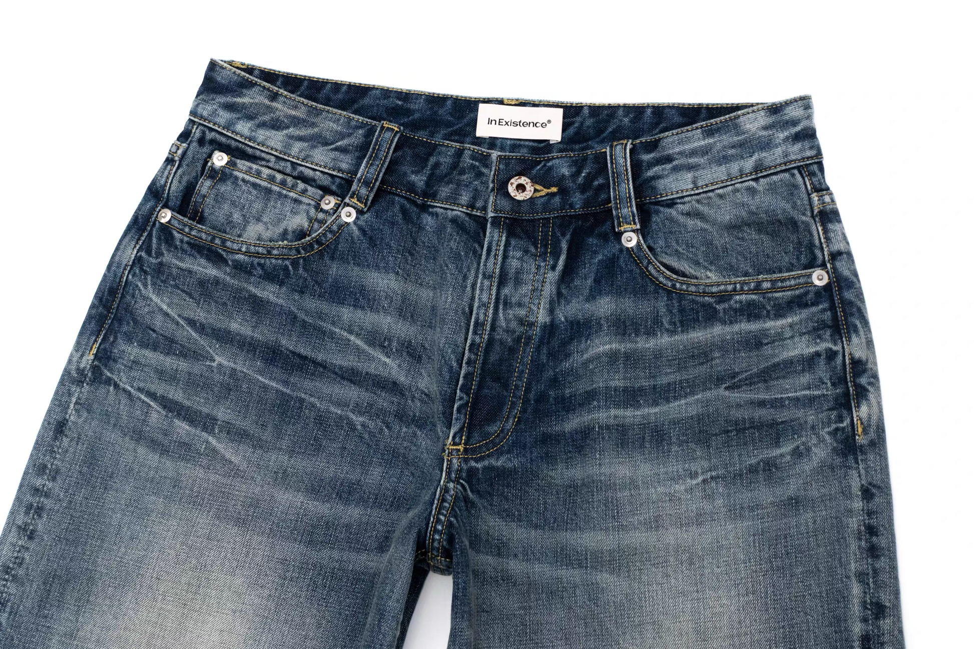 IN EXISTENCE x i Washed Lightning Fade Wide-Leg Jeans Blue-Jeans-XS (0) (Preorder)-Free Shipping Leatheretro
