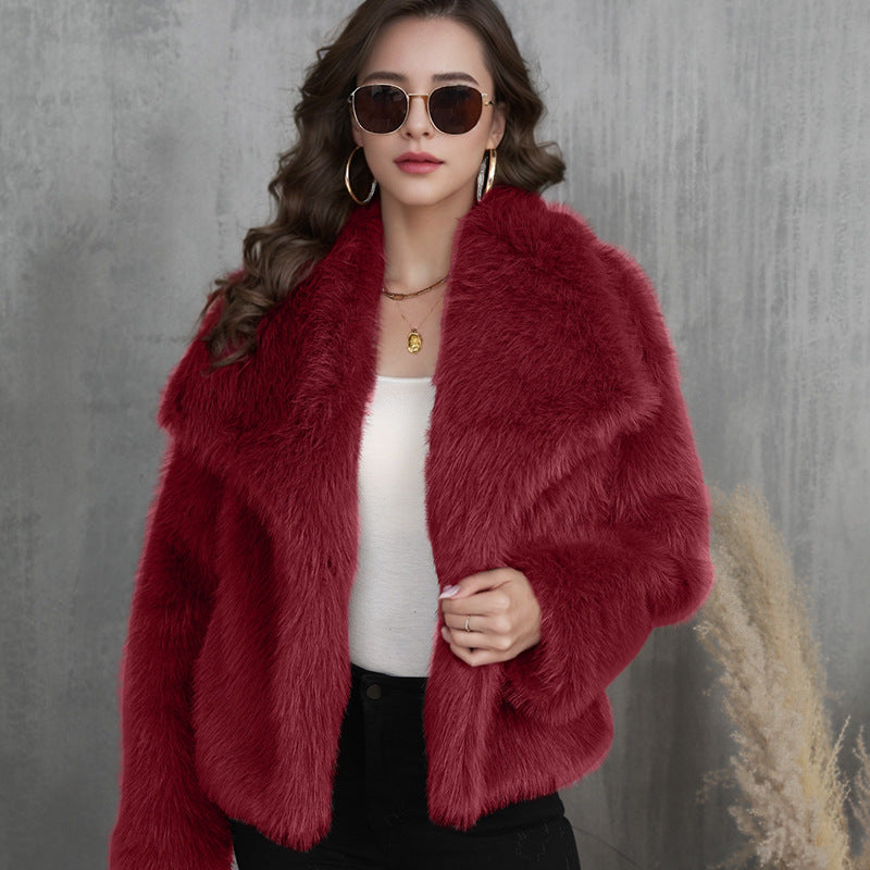 Women Faux Fur Short Overcoats-Coats & Jackets-Black-XS-Free Shipping Leatheretro