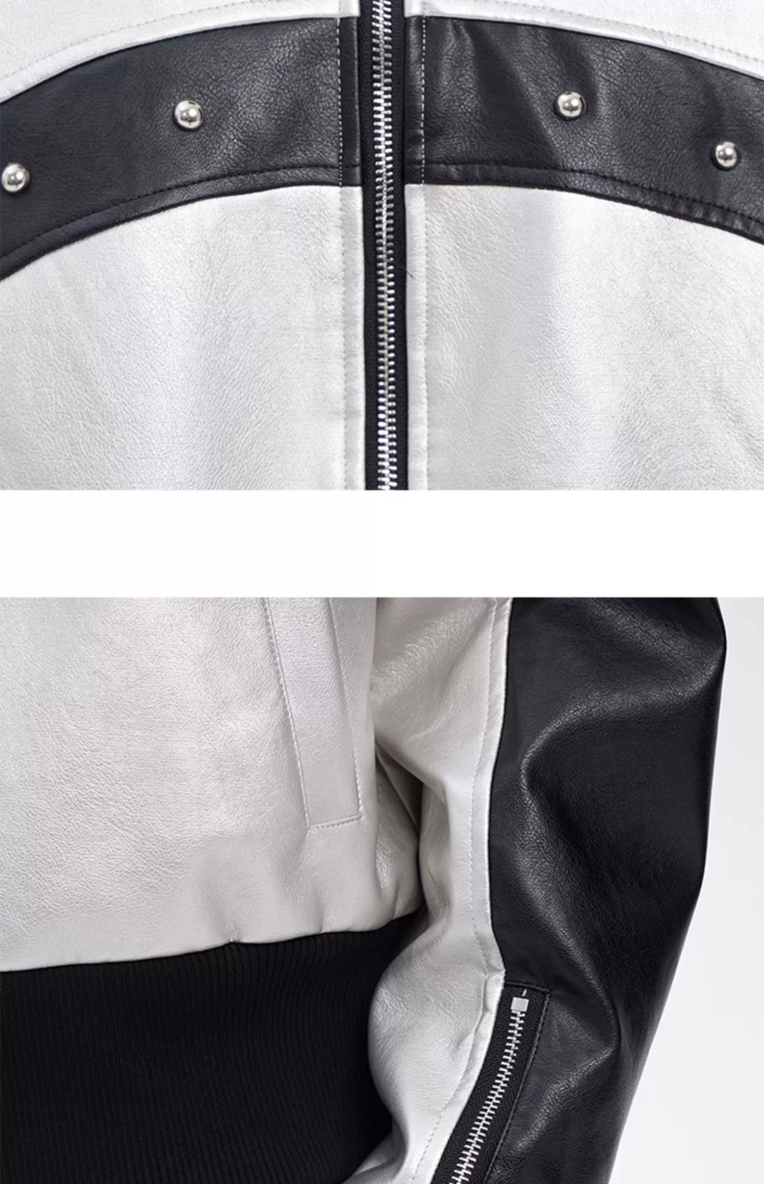 STARTEXCEEDEND Men's Short Biker Leather Jacke-Black White-M 45-60kg-Free Shipping Leatheretro