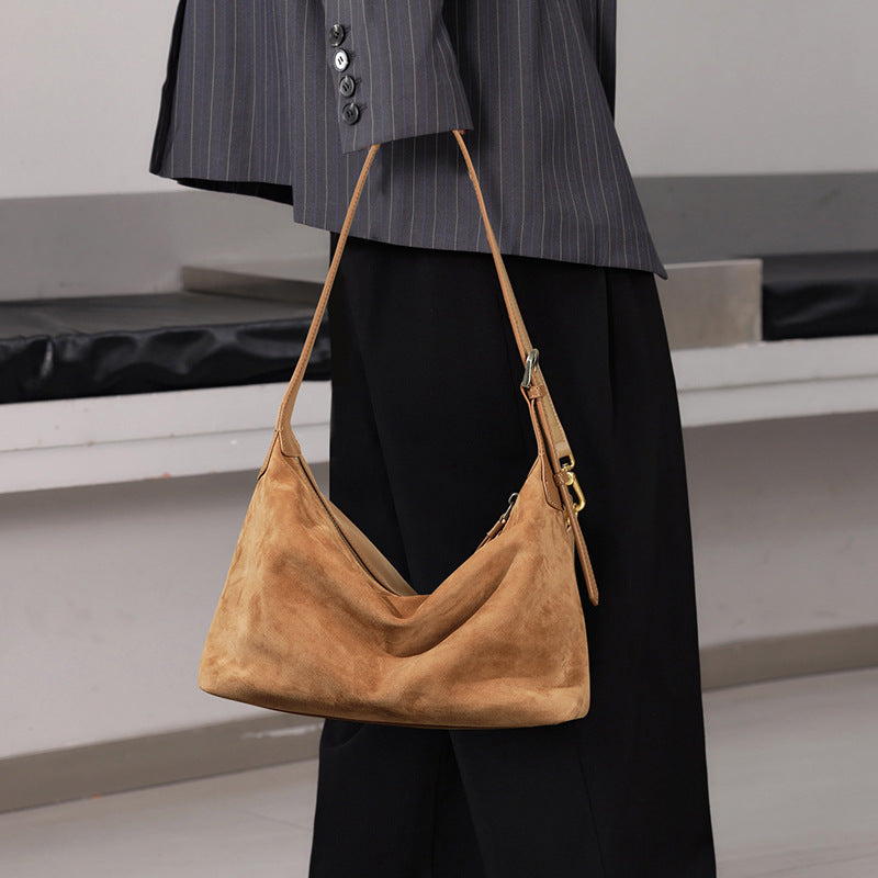 Classic Crossbody Hobo Bag – Genuine Top-Grain Vegetable-Tanned Leather-Shoulder Bags-Black (top layer vegetable tanned cowhide)-Free Shipping Leatheretro