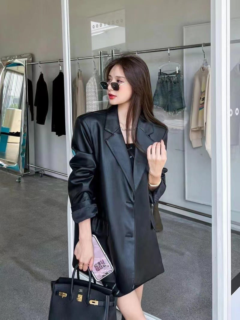 Fashion Luxury PU Leather Jacket Coats-Coats & Jackets-Black-S-Free Shipping Leatheretro