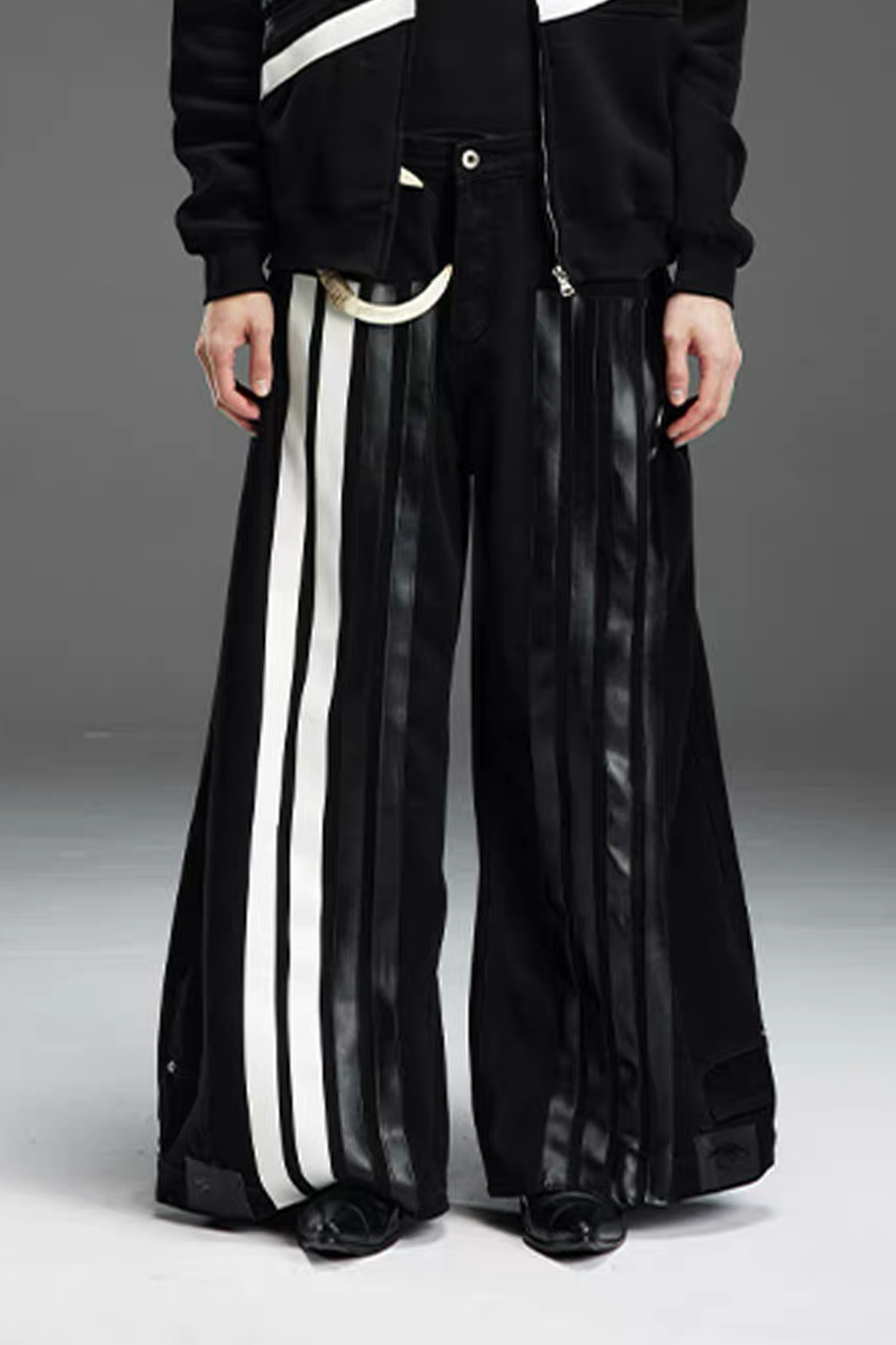 NOTHINGNESS WORLD Four-Stripe Wide-Leg Sweatpants-Pants-S-Black-Free Shipping Leatheretro