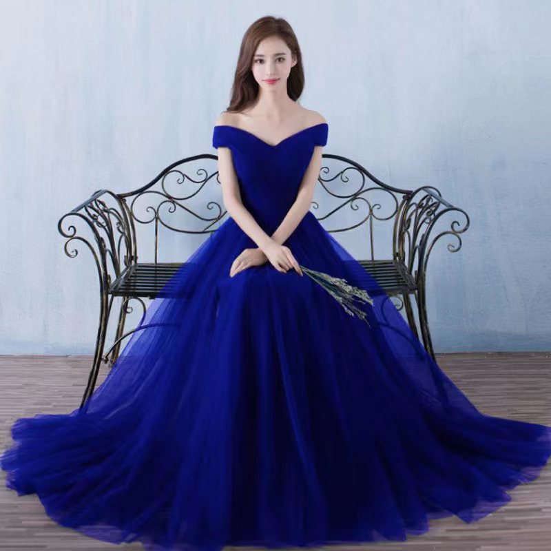 Elegant Off The Shoulder Long Party Dresses-Dresses-Blue-US 2-Free Shipping Leatheretro