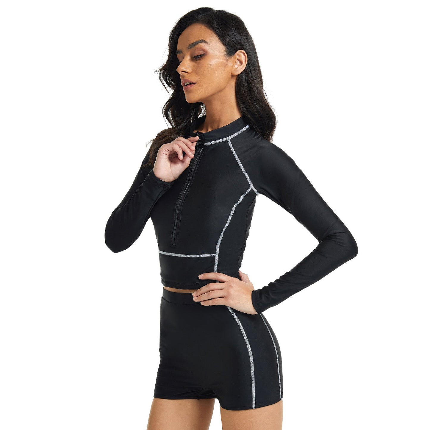 Black Long Sleeves Surfing Wetsuits for Women-Swimwear-Black-S-Free Shipping Leatheretro