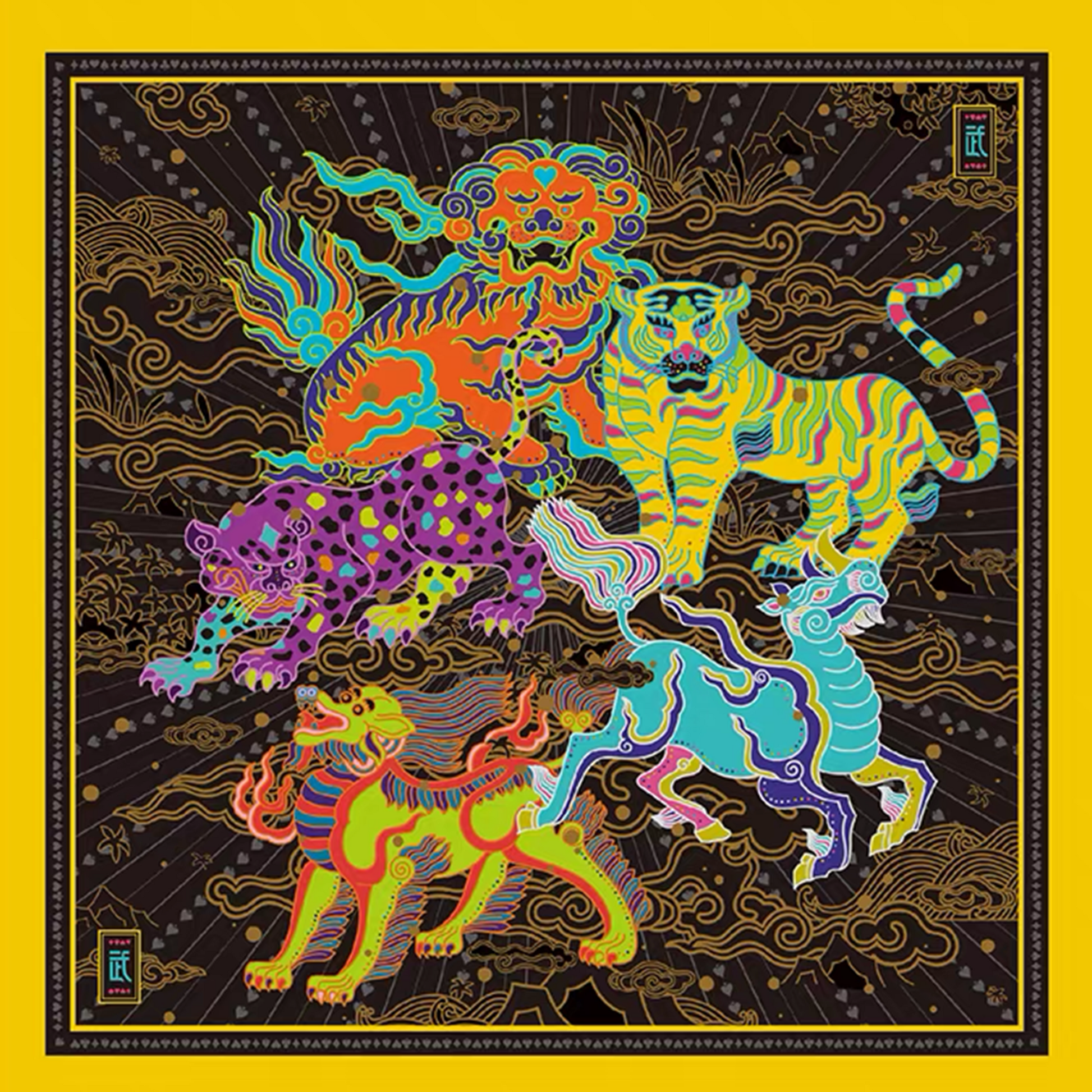 MASH UP ASIA Mythic Beast Quartet Decorative Art Print-Accessories-One Size-Free Shipping Leatheretro