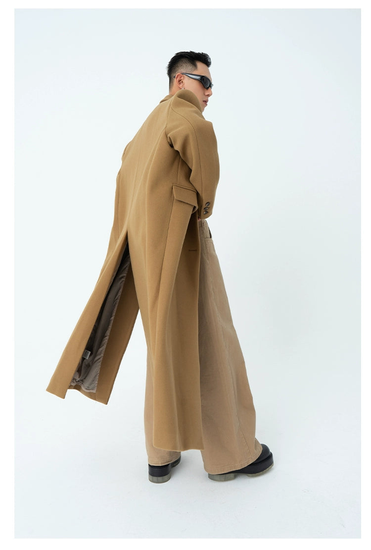 CLP Men's Oversized Wool Trench Coat-Coats & Jackets-Black-M-Free Shipping Leatheretro