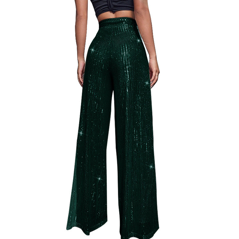 Fashion High Waist Sequin Summer Wide Legs Pants-Pants-Apricot-S-Free Shipping Leatheretro