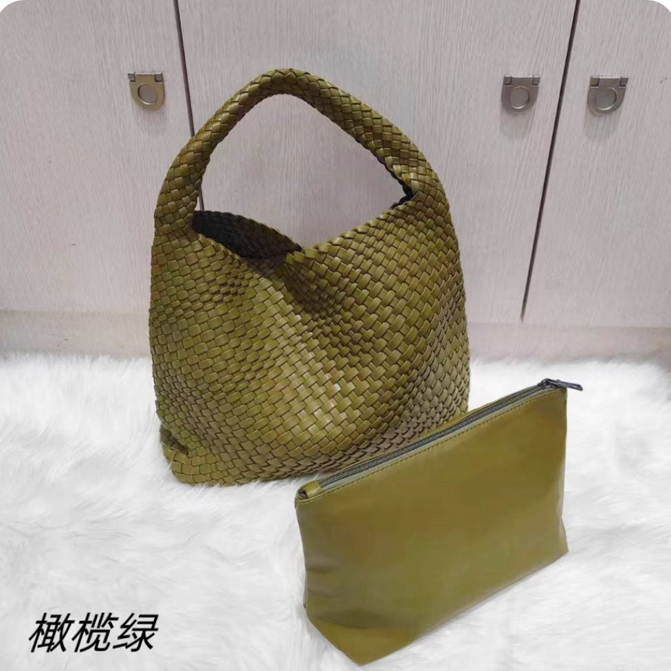 Handwoven Faux Leather Shoulder Tote Bag for Women-Black-Free Shipping Leatheretro