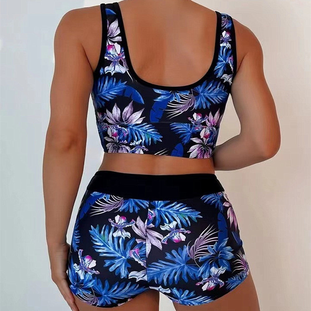 Sexy Floral Print Summer Boxer Swimsuits-Swimwear-Purple-S-Free Shipping Leatheretro