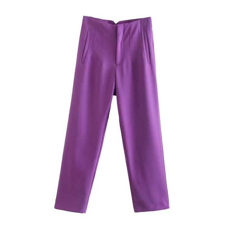 Casual Straight Women Pants-pants-Purple-S-Free Shipping Leatheretro