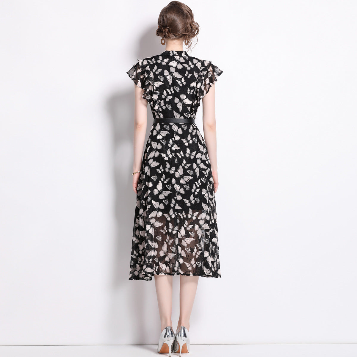 Fashion Luxury Ruffled Summer Midi Dresses-Dresses-Black-S-Free Shipping Leatheretro