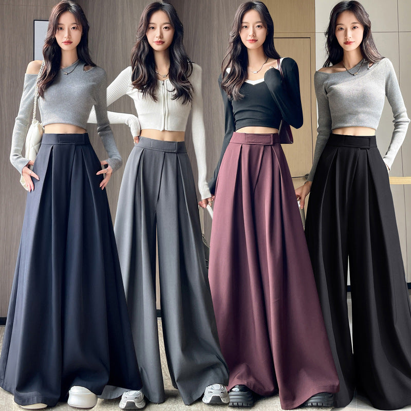 Casual High Waist Loose Wide Legs Straight Pants-Pants-Black-S-Free Shipping Leatheretro