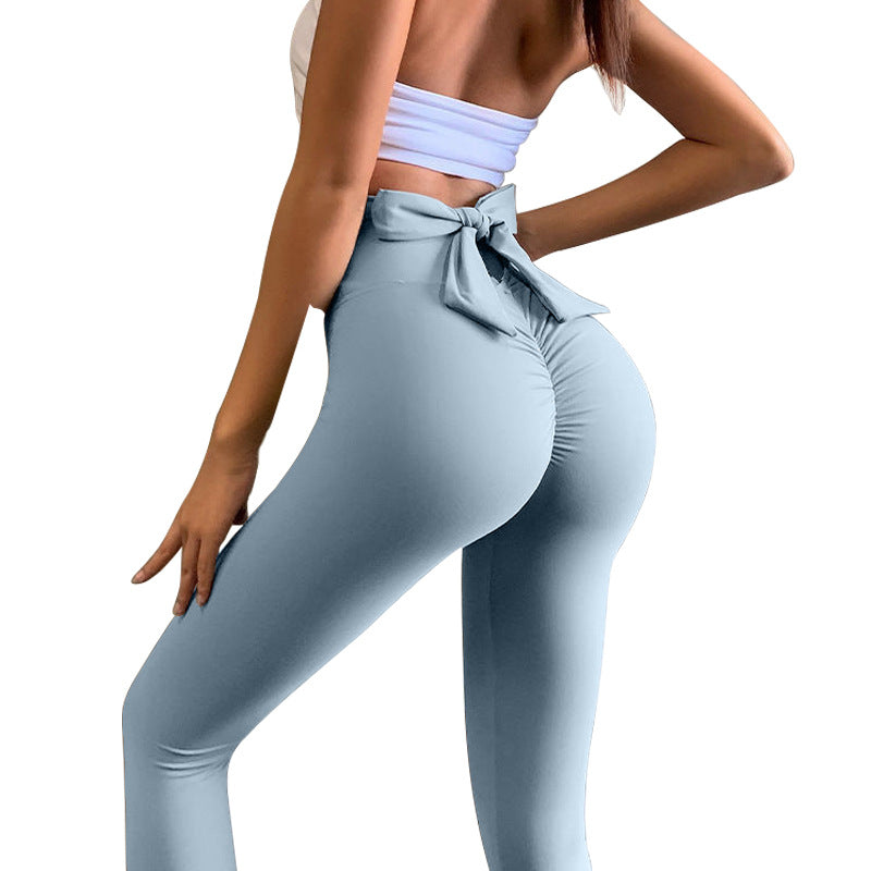 Sexy High Waist Back Bow Design Sports Leggings-Activewear-Lake Blue-S-Free Shipping Leatheretro