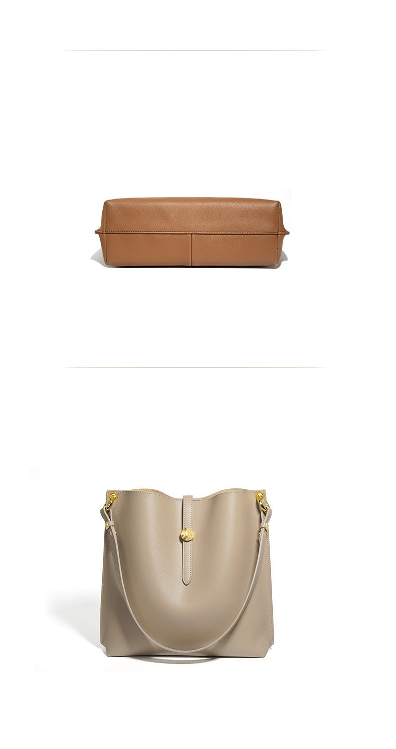 Genuine Leather Bucket Bag for Women-Handbags-flax blue-Free Shipping Leatheretro