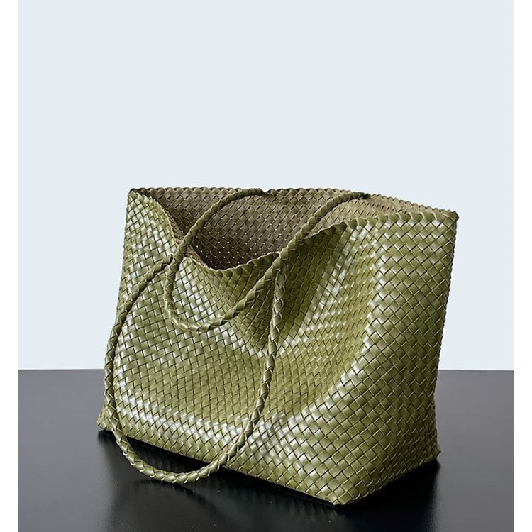 Handwoven Tote Bag – Large Capacity Genuine Leather Shoulder Bag-Green-Free Shipping Leatheretro