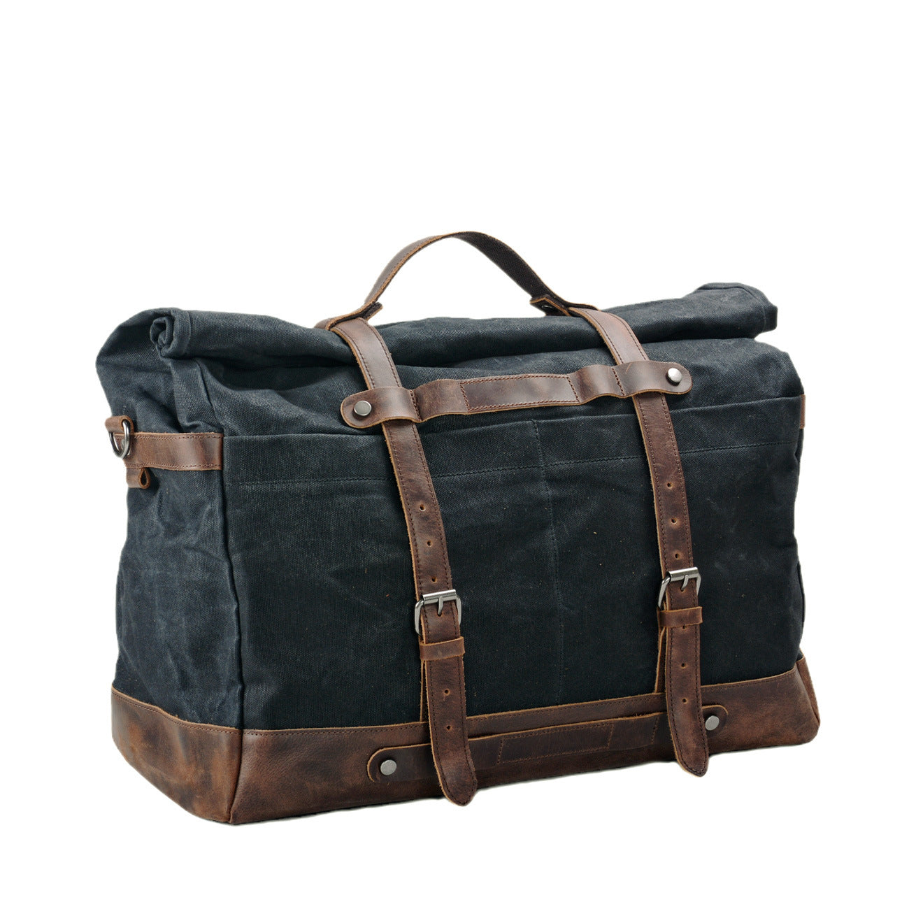 Large Capacity Vintage Waxed Canvas Travel Tote Bag-black-Free Shipping Leatheretro