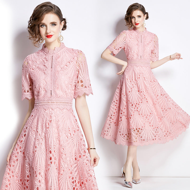 Vintage Embroidery Summer Pink Lace Dresses-Dresses-Pink-2XL-Free Shipping Leatheretro