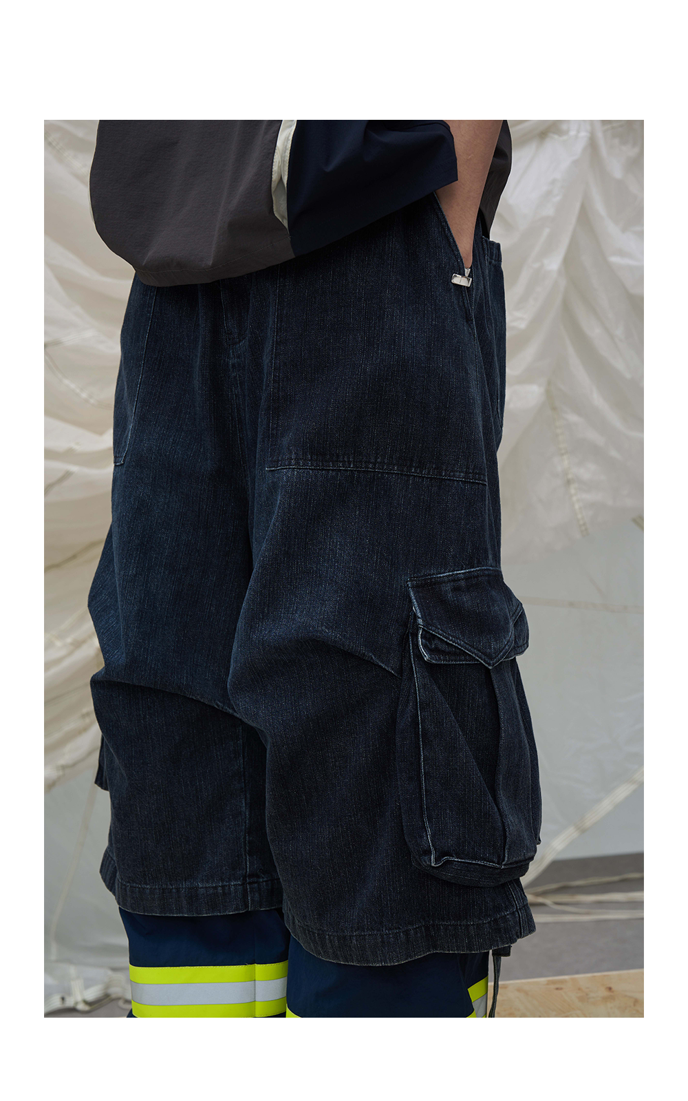 RELABEL Detachable Frill Tie-Detail Washed Denim Shorts - Distressed Blue Jeans-Blue-XS-Free Shipping Leatheretro