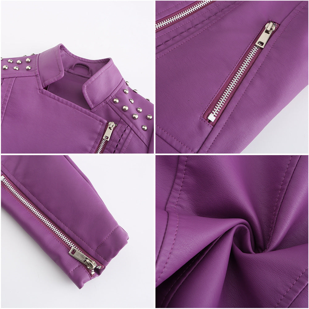 Women's Studded Faux Leather Jacket-black-XS-Free Shipping Leatheretro