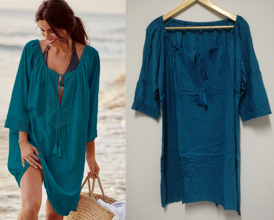 Casual Lace Design Summer Holiday Bikini Cover Ups-Blue-One Size-Free Shipping Leatheretro