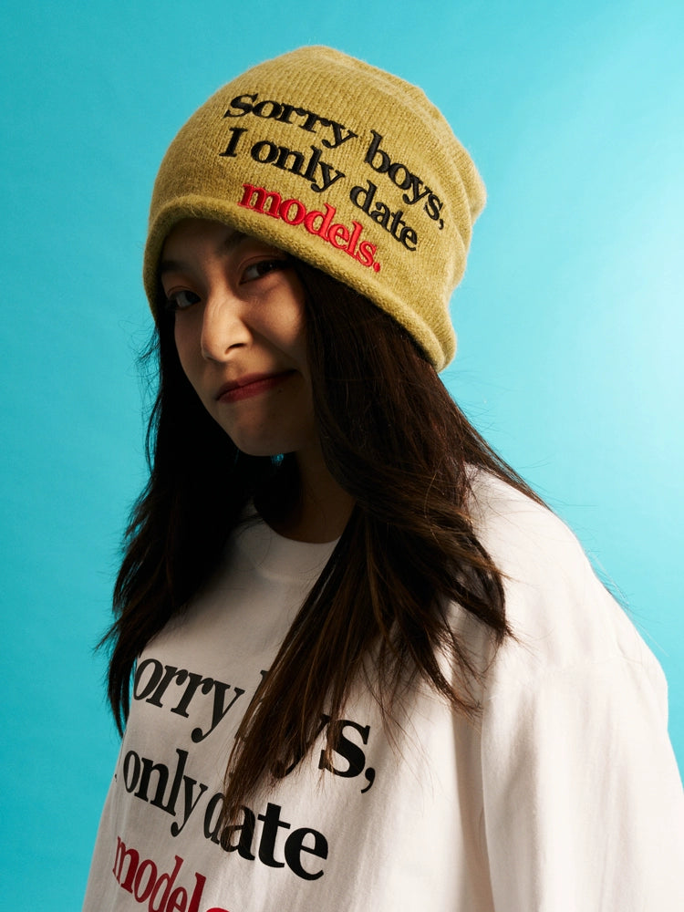 WCC Sorry Boys I Only Date Models Knitted Beanie-Black-Free Size for All-Free Shipping Leatheretro