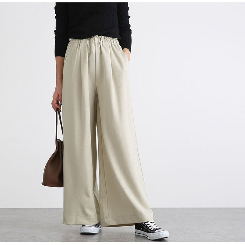 Leisure Elastic Waist Casual Wide Legs Pants-Pants-Apricot-S-Free Shipping Leatheretro