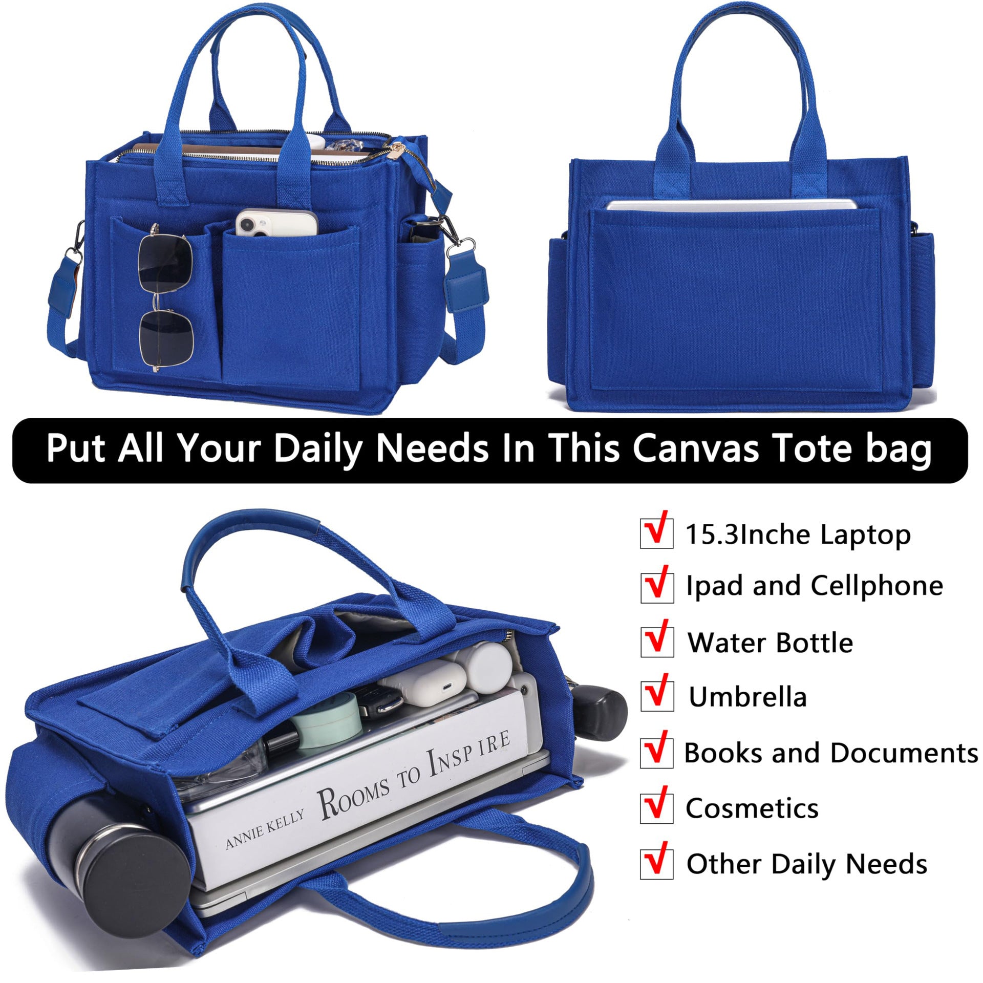 Large Canvas Tote Bag Laptop Crossbody Bag, Spacious Mom Diaper Bag-Canvas Bag-Black-A-Free Shipping Leatheretro