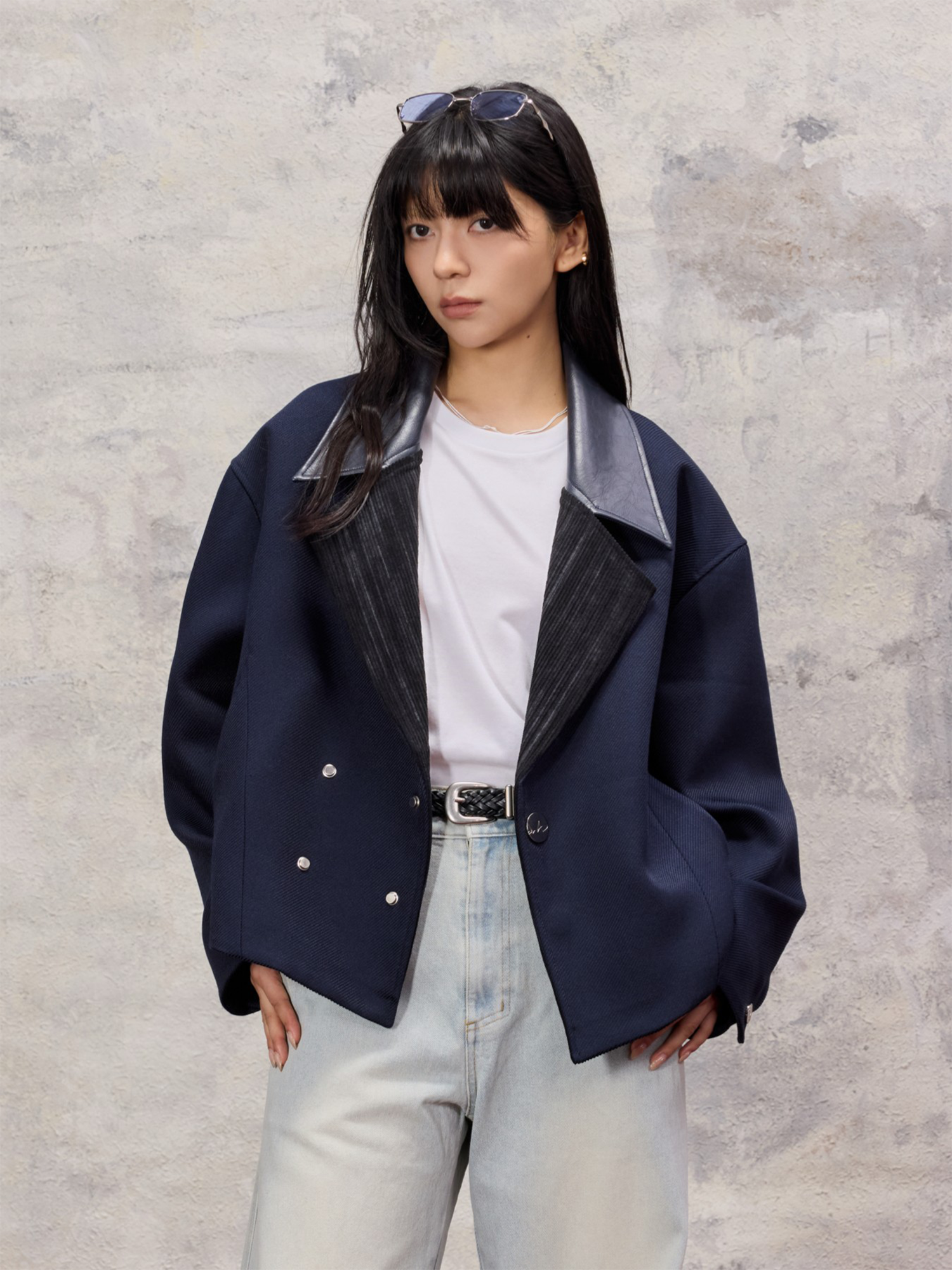 ALVNG AR ANTS Structured Wool-Blend Paneled Collar Jacket-Jacket-S-Free Shipping Leatheretro