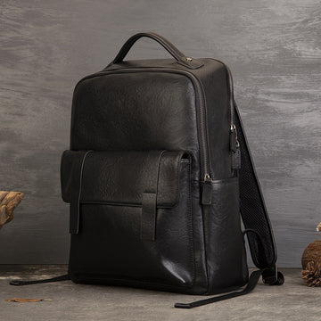 Genuine Vege-Tanned Leather Men's Backpack-Backpack-Black-Free Shipping Leatheretro