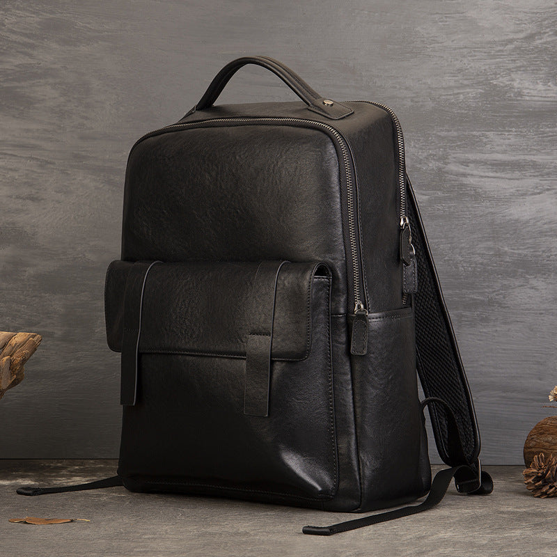 Genuine Vege-Tanned Leather Men's Backpack-Backpack-Black-Free Shipping Leatheretro