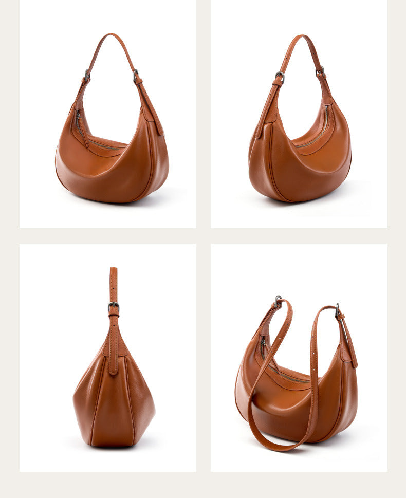 Moon Crescent Hobo Bag – Genuine Leather Large Capacity Shoulder Bag-Hobo Bags-Caramel-Free Shipping Leatheretro