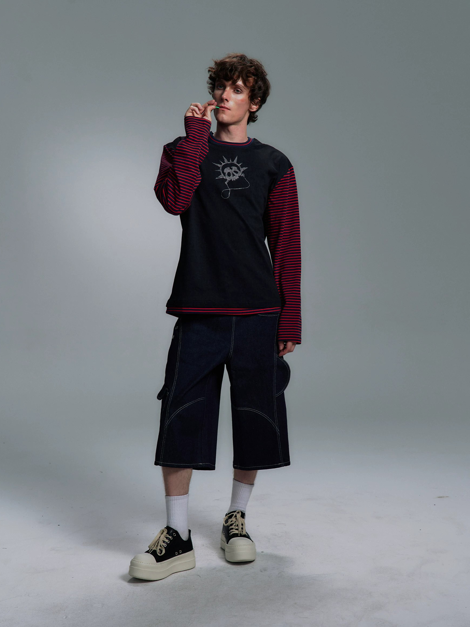 PAIKI Retro Double-Waist Contrast Stitch Cargo Shorts-Shorts-S / 29"-Black-Free Shipping Leatheretro