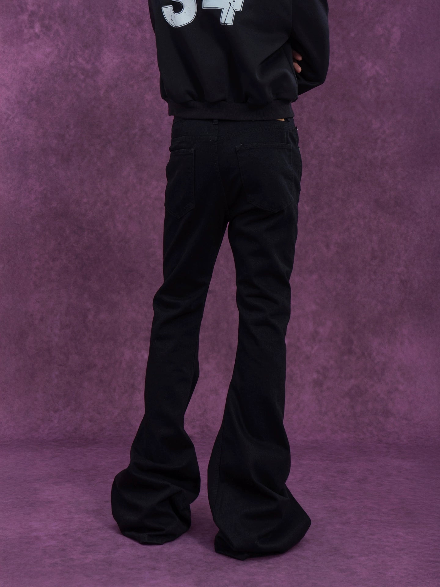 CLP Men's Extra Long Flared Denim Jeans-Black-S-Free Shipping Leatheretro