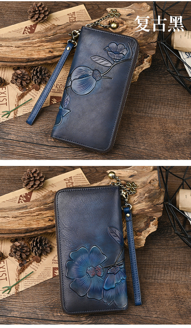Genuine Leather Women's Clutch-Handbags, Wallets & Cases-Blue-Free Shipping Leatheretro